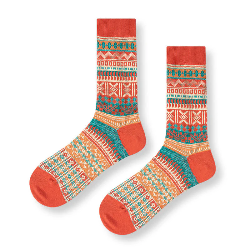 Men's Bold Colorful Knit Pattern Cotton Socks - Image 14