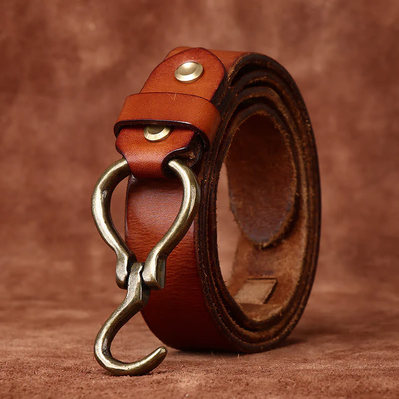 Men's Braided Brass Hook Buckle Cavalry Leather Belt - Image 4