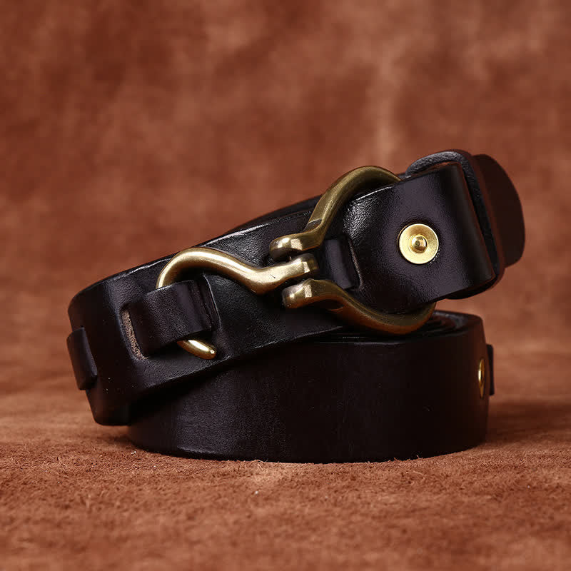 Men's Braided Brass Hook Buckle Cavalry Leather Belt - Image 6