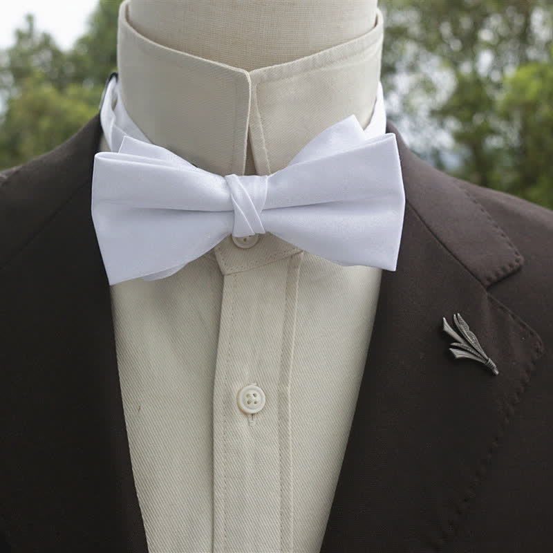 Men's Bright Double-Layered Solid Color Bow Tie - Image 11