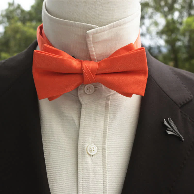 Men's Bright Double-Layered Solid Color Bow Tie - Image 12