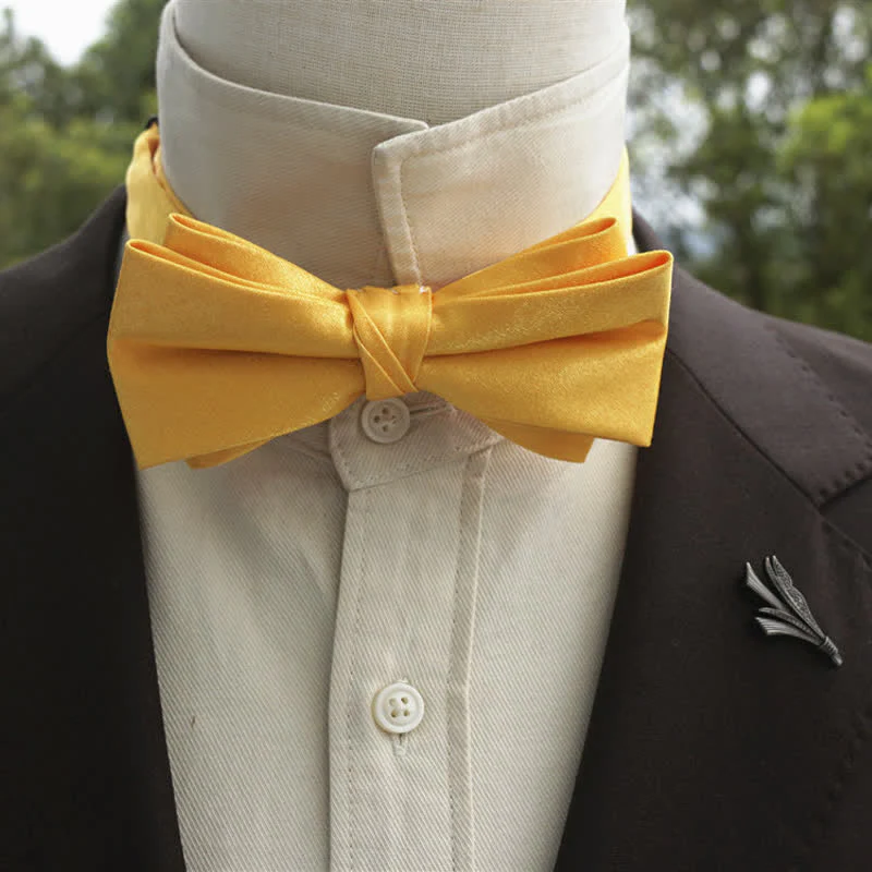 Men's Bright Double-Layered Solid Color Bow Tie - Image 13