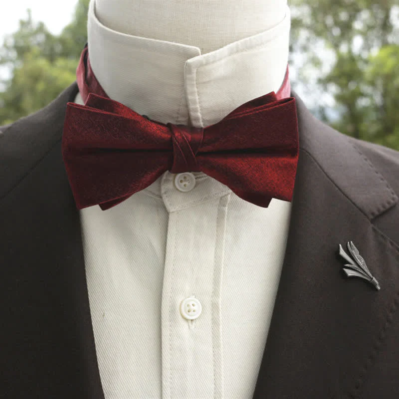 Men's Bright Double-Layered Solid Color Bow Tie - Image 14