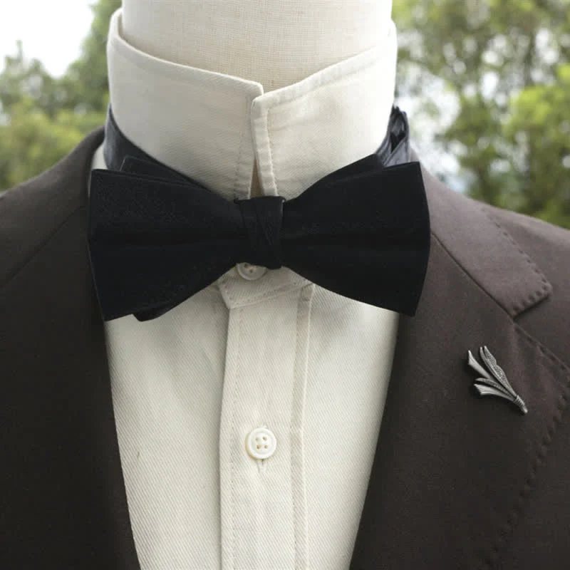 Men's Bright Double-Layered Solid Color Bow Tie - Image 15