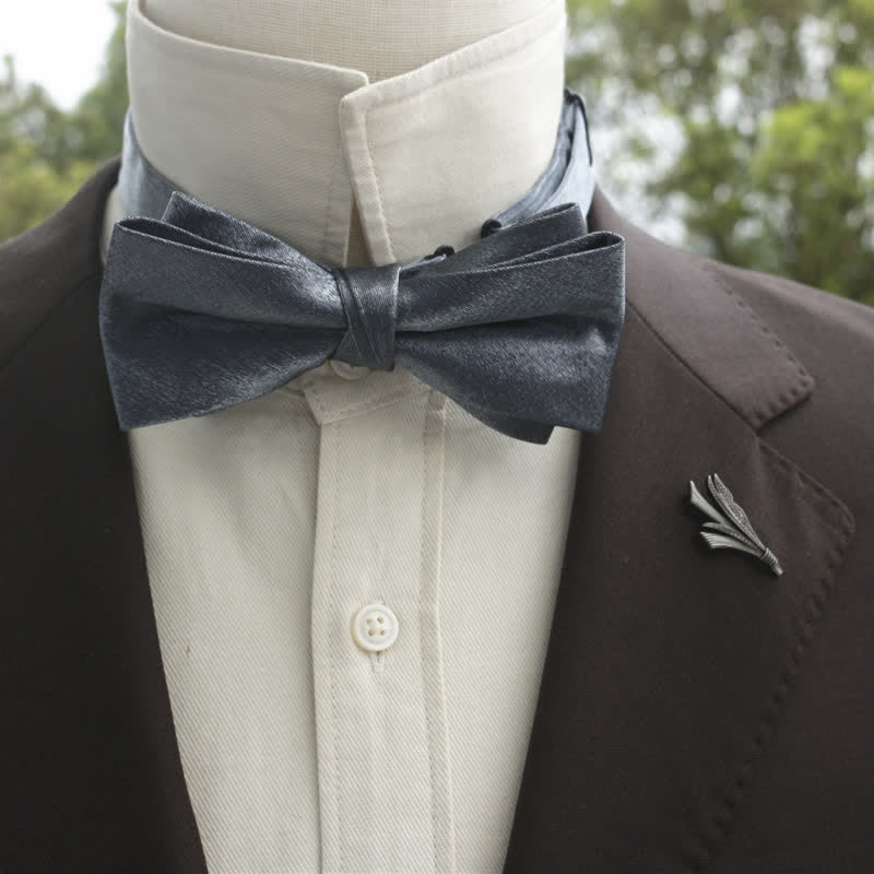 Men's Bright Double-Layered Solid Color Bow Tie - Image 16