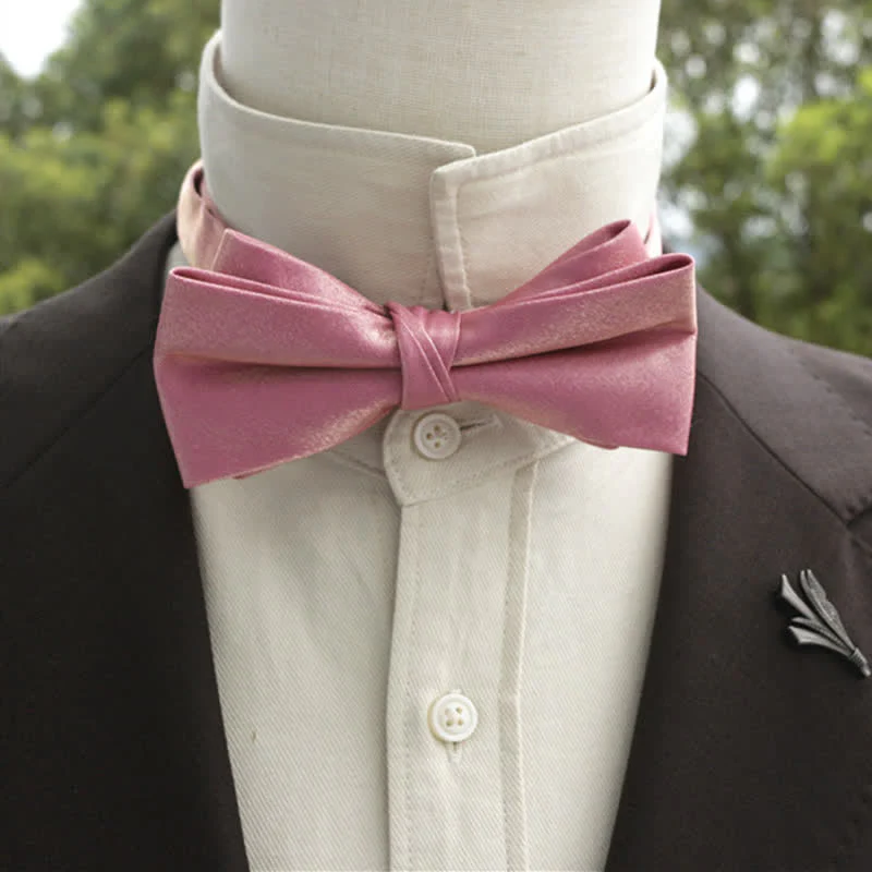 Men's Bright Double-Layered Solid Color Bow Tie - Image 17