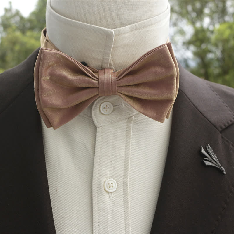 Men's Bright Double-Layered Solid Color Bow Tie - Image 19