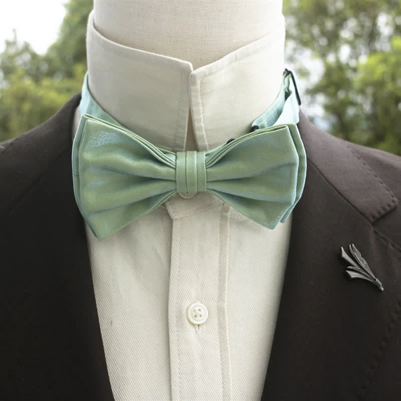 Men's Bright Double-Layered Solid Color Bow Tie - Image 20