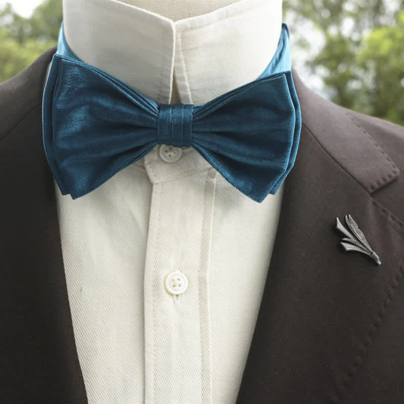 Men's Bright Double-Layered Solid Color Bow Tie - Image 21