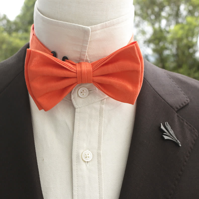Men's Bright Double-Layered Solid Color Bow Tie - Image 24
