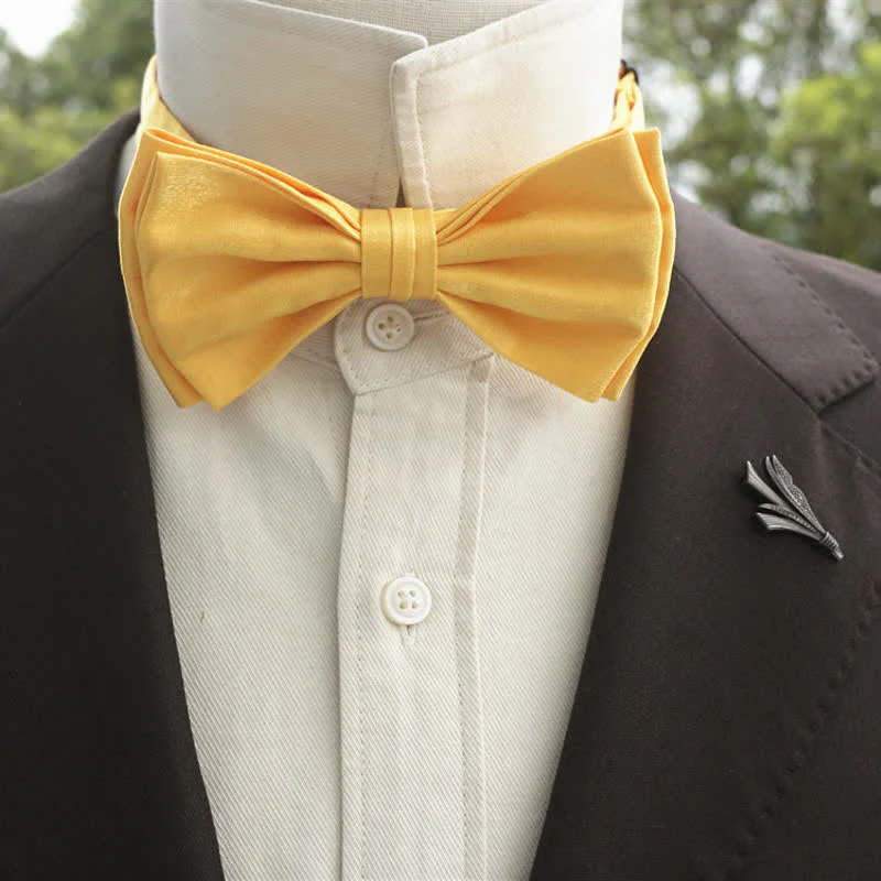 Men's Bright Double-Layered Solid Color Bow Tie - Image 25