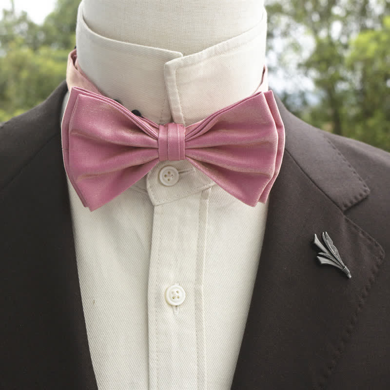 Men's Bright Double-Layered Solid Color Bow Tie - Image 29