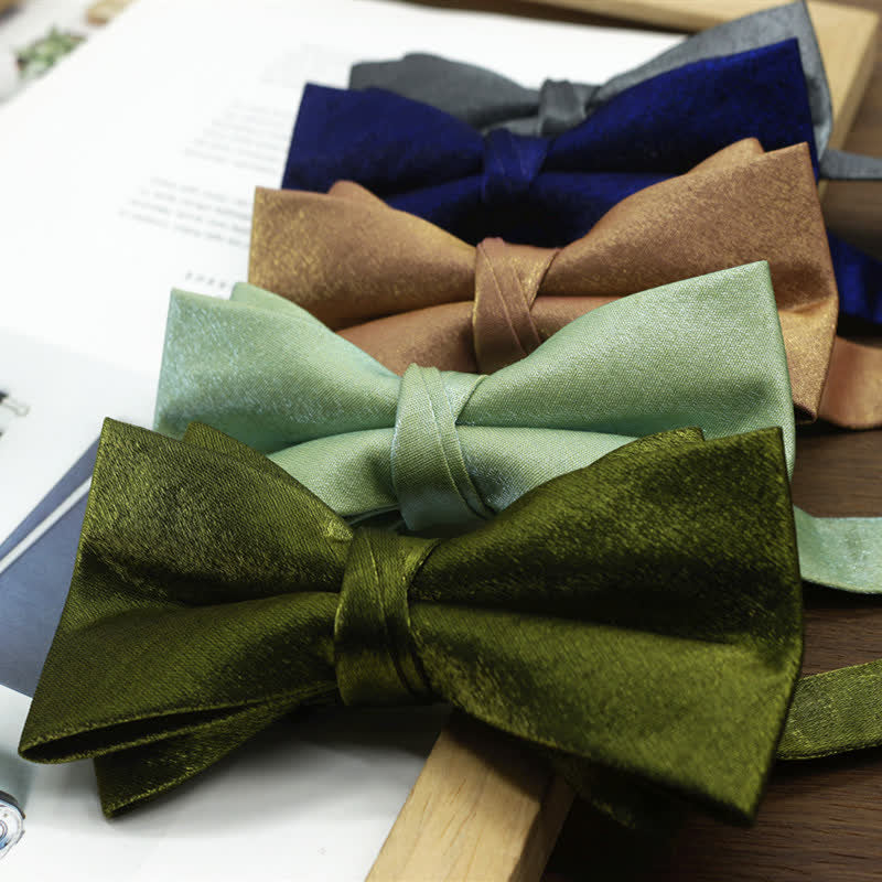 Men's Bright Double-Layered Solid Color Bow Tie - Image 3