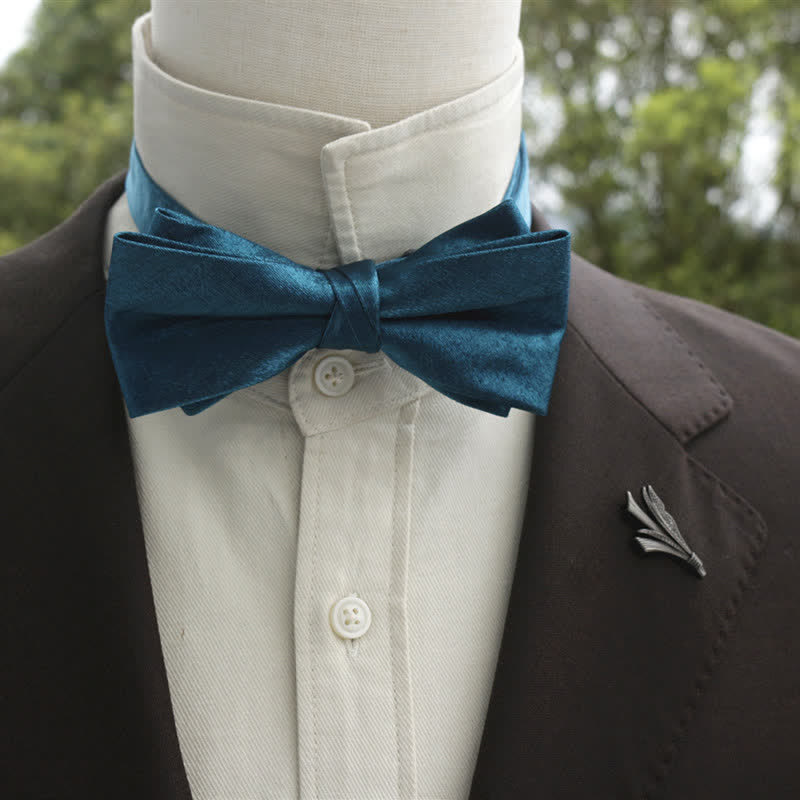 Men's Bright Double-Layered Solid Color Bow Tie - Image 9