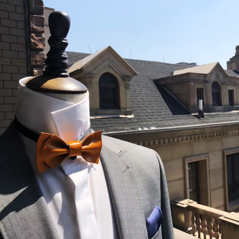 Men's Bright Double Layered Tanned Leather Bow Tie - Image 2