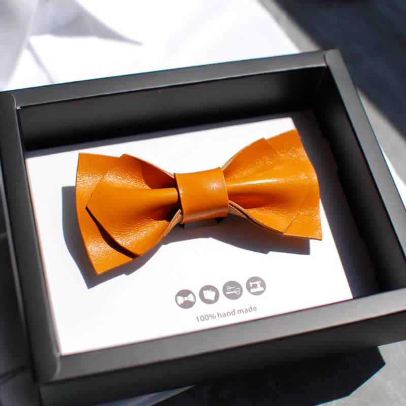 Men's Bright Double Layered Tanned Leather Bow Tie - Image 3