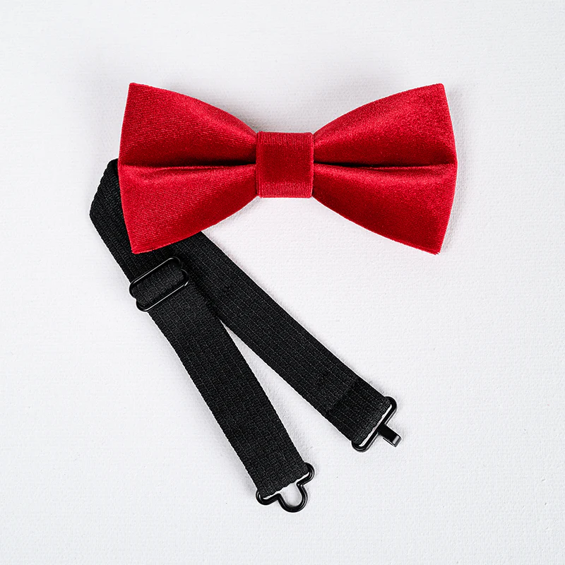Men's Bright Red Solid Color Velvet Bow Tie - Image 6