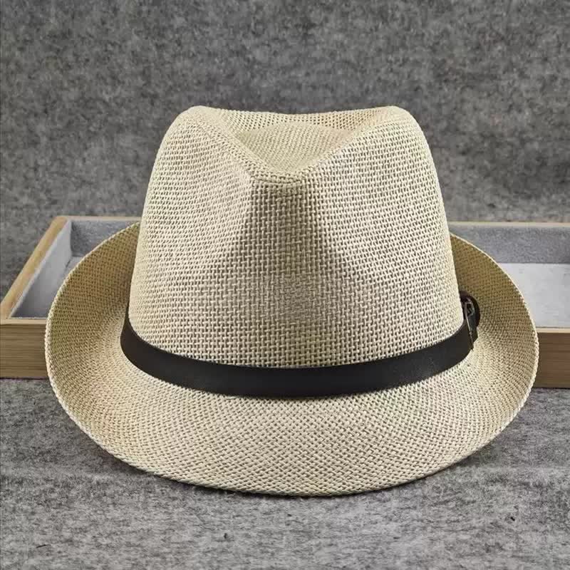 Men's British Plaid Houndstooth Pattern Summer Straw Fedora Hat - Image 14