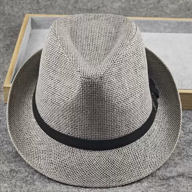 Men's British Plaid Houndstooth Pattern Summer Straw Fedora Hat - Image 16