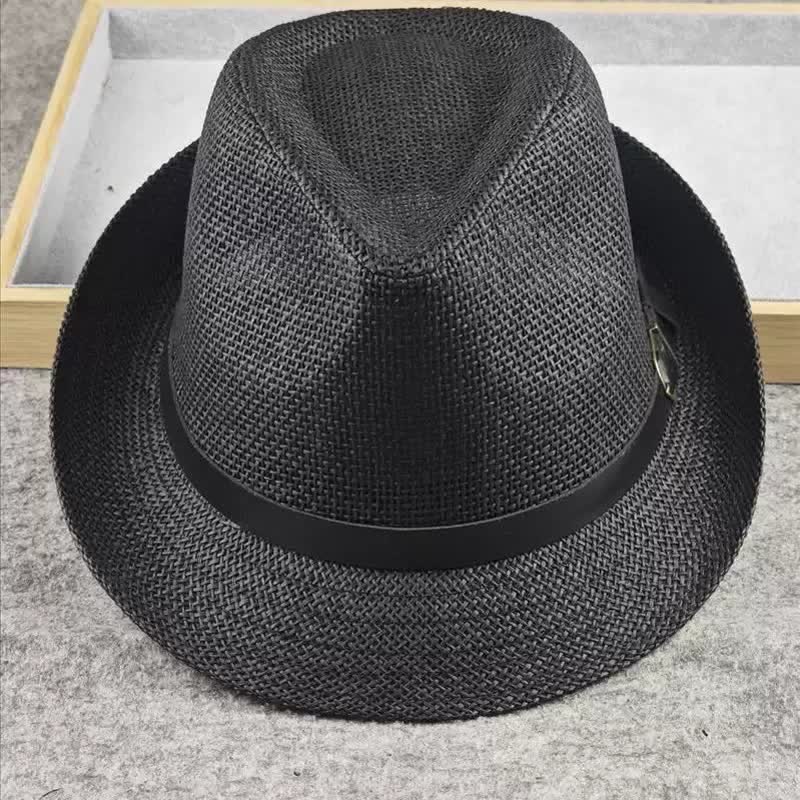 Men's British Plaid Houndstooth Pattern Summer Straw Fedora Hat - Image 3