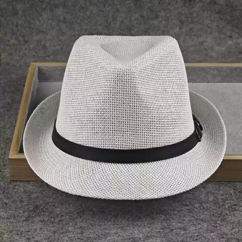 Men's British Plaid Houndstooth Pattern Summer Straw Fedora Hat - Image 8
