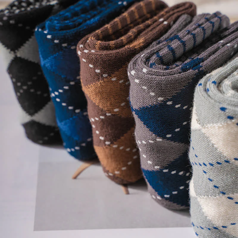 Men's British Plaid Patterned Cotton Socks - Image 5