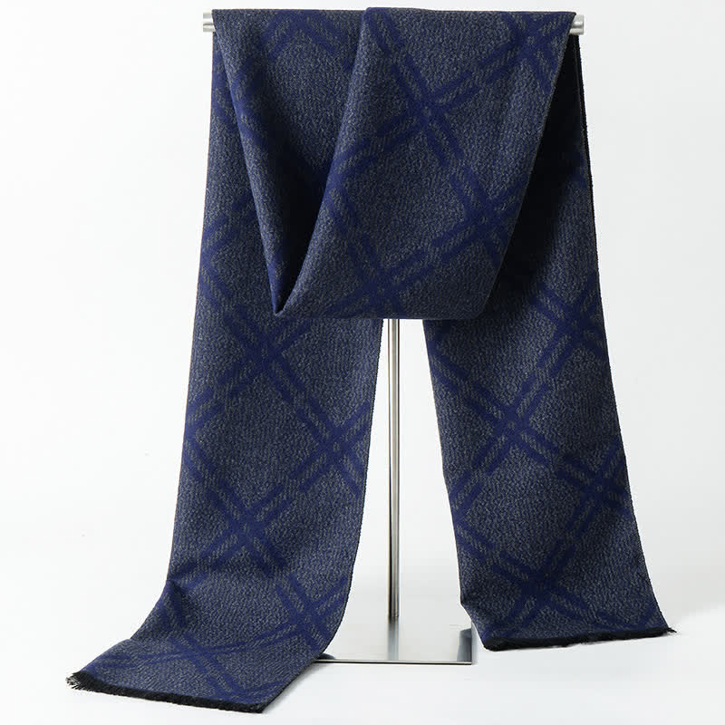 Men's British Style Checked Pattern Warm Long Scarf - Image 13