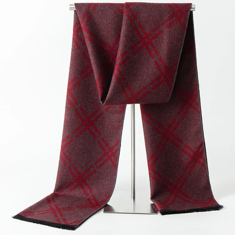 Men's British Style Checked Pattern Warm Long Scarf - Image 14