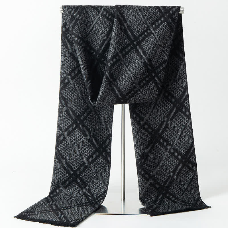 Men's British Style Checked Pattern Warm Long Scarf - Image 15
