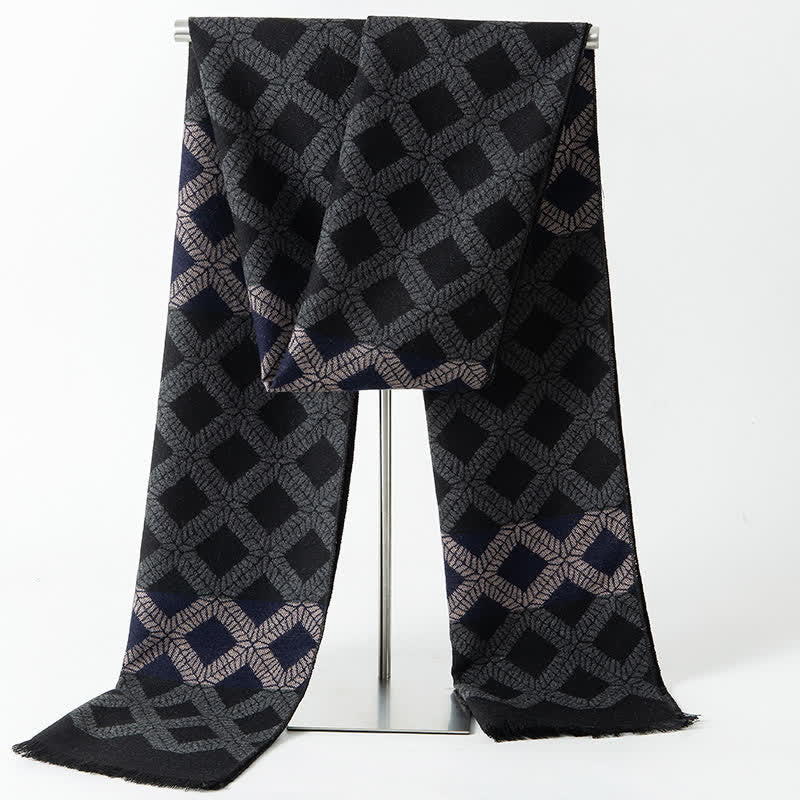 Men's British Style Checked Pattern Warm Long Scarf - Image 5