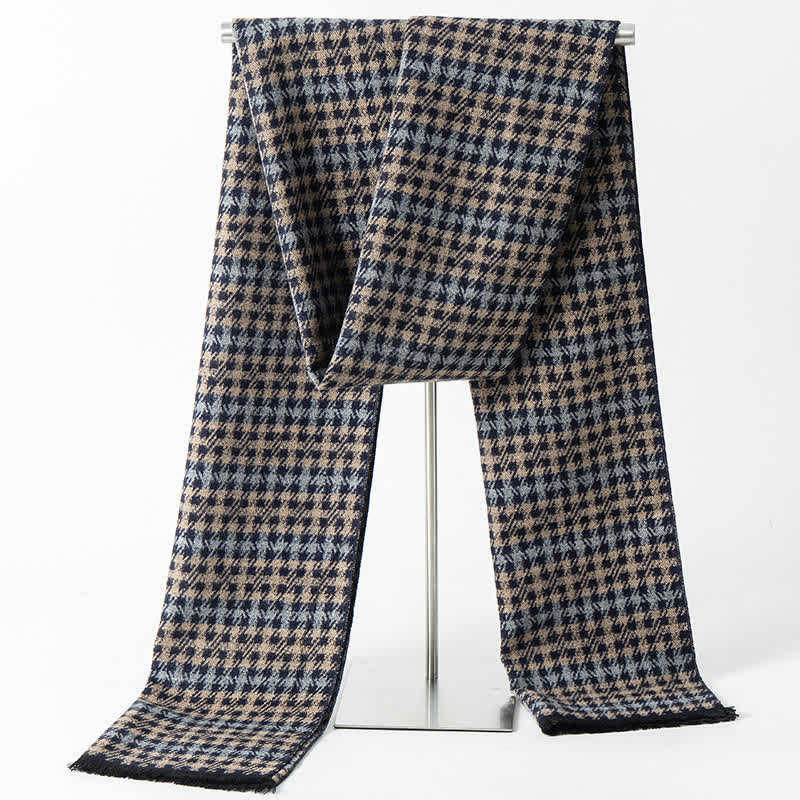 Men's British Style Checked Pattern Warm Long Scarf - Image 9