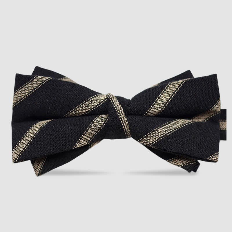 Men's British Style Checked Striped Coffee Cotton Bow Tie - Image 5