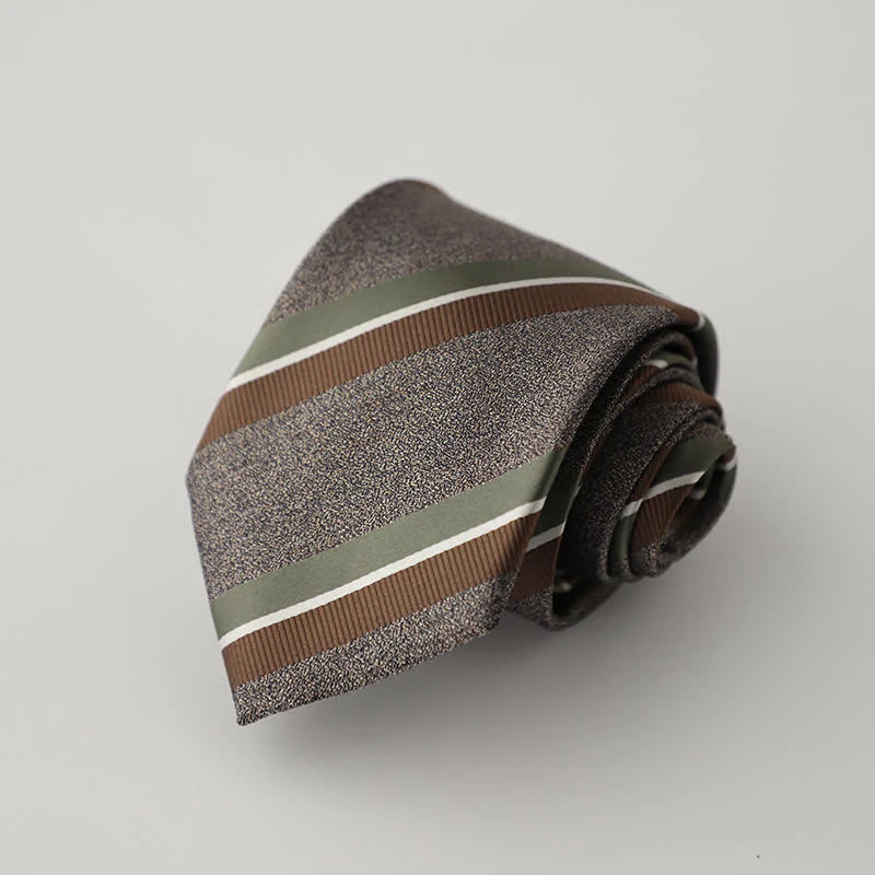 Men's British Style Coffee Green Brown Striped Necktie - Image 2