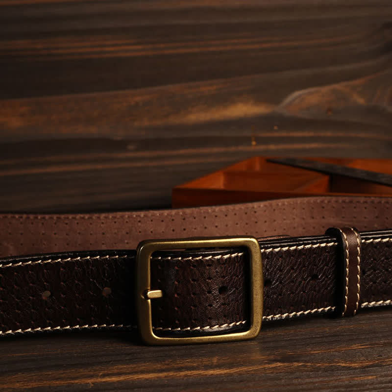 Men's British Style Hand-Stitched Perforated Leather Belt - Image 13