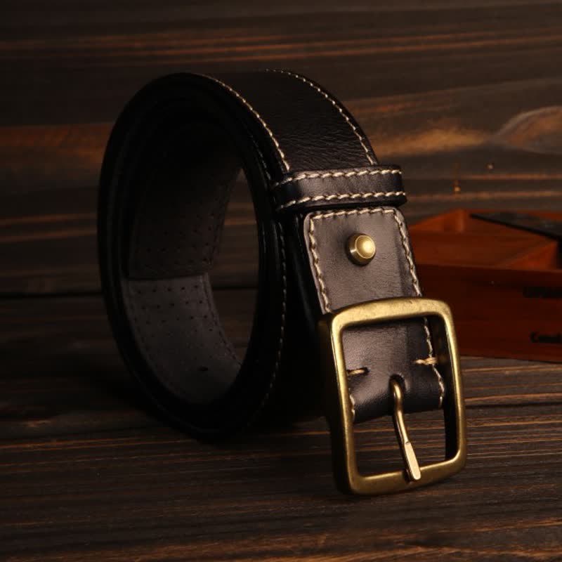 Men's British Style Hand-Stitched Perforated Leather Belt - Image 3