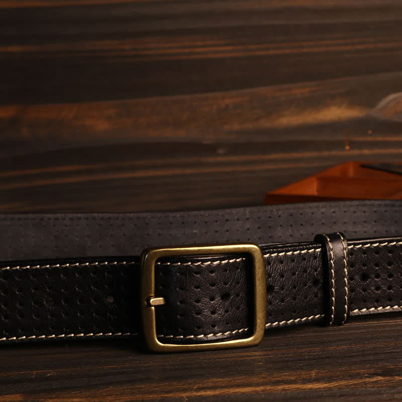 Men's British Style Hand-Stitched Perforated Leather Belt - Image 5