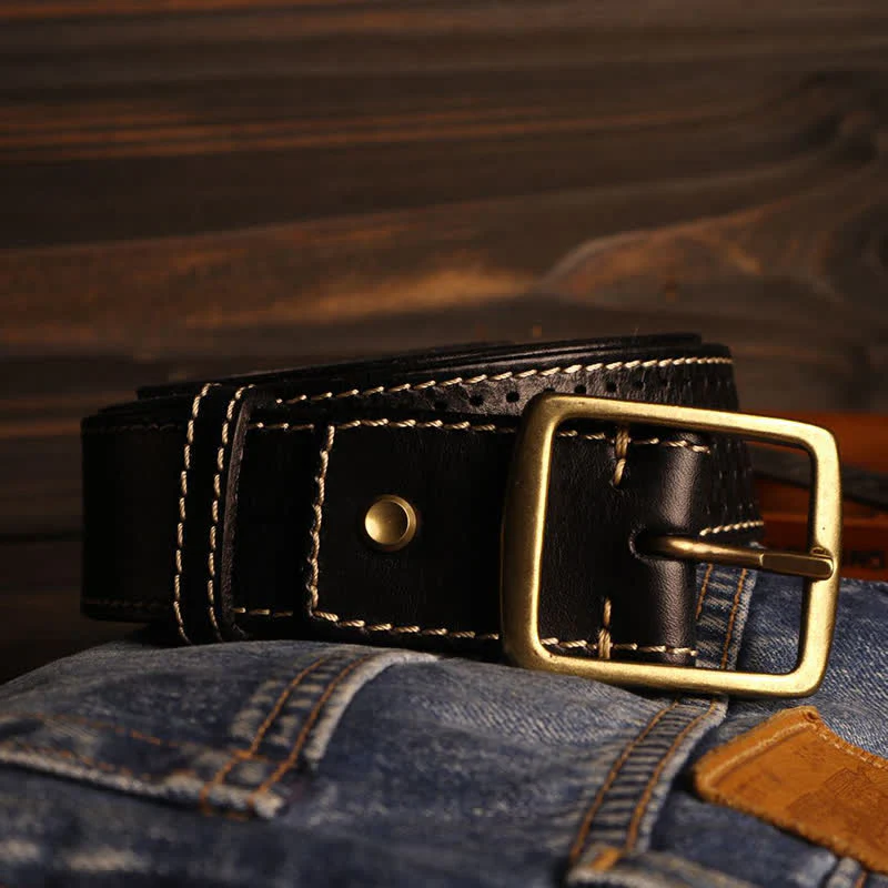 Men's British Style Hand-Stitched Perforated Leather Belt - Image 6