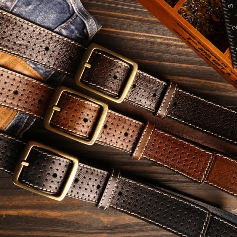 Men's British Style Hand-Stitched Perforated Leather Belt - Image 7