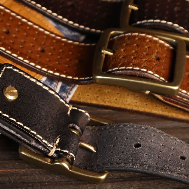 Men's British Style Hand-Stitched Perforated Leather Belt - Image 8