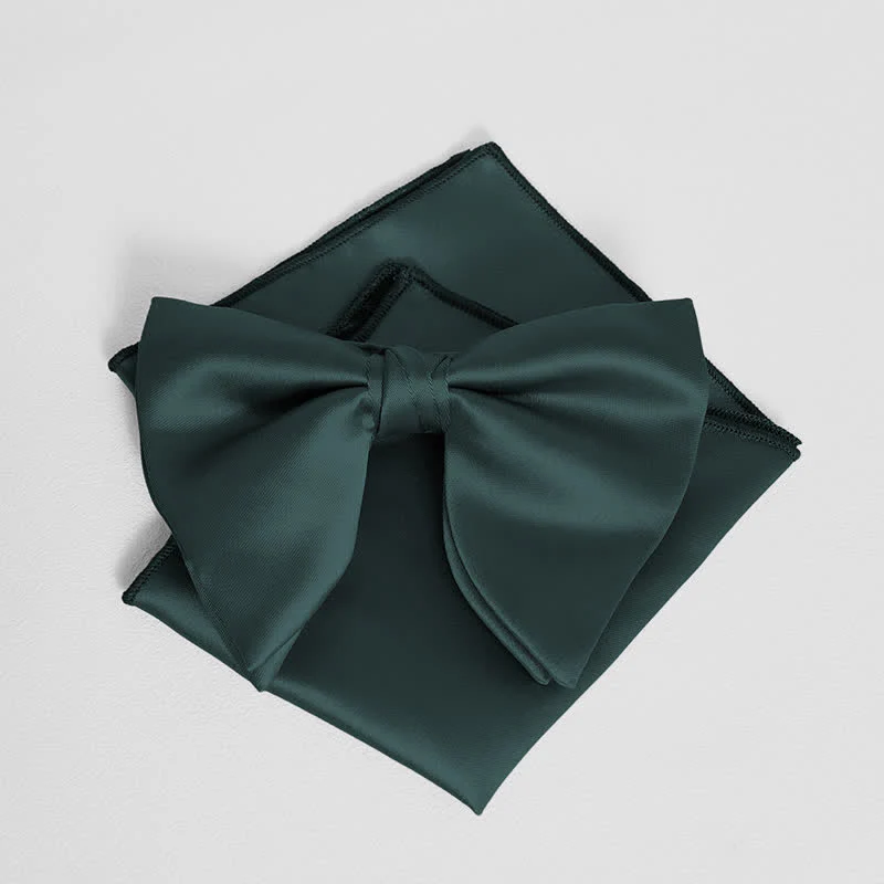 Men's British Style Solid Color Oversized Pointed Bow Tie Pocket Square - Image 10