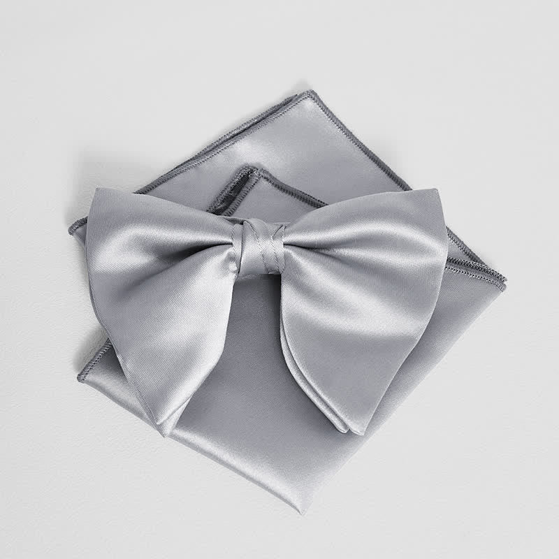 Men's British Style Solid Color Oversized Pointed Bow Tie Pocket Square - Image 12