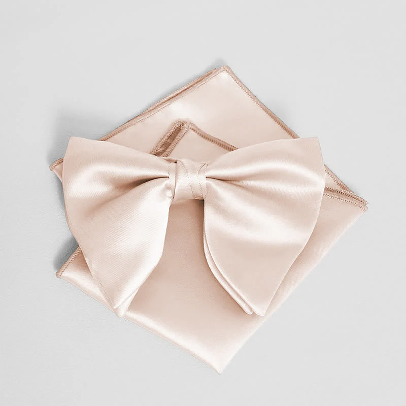 Men's British Style Solid Color Oversized Pointed Bow Tie Pocket Square - Image 14