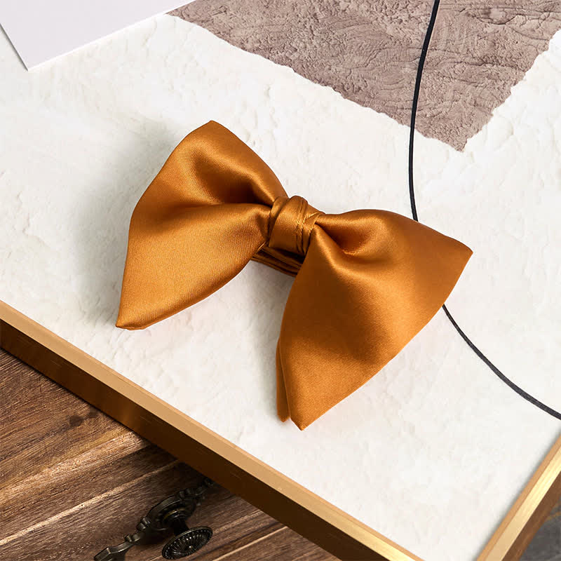 Men's British Style Solid Color Oversized Pointed Bow Tie Pocket Square - Image 16