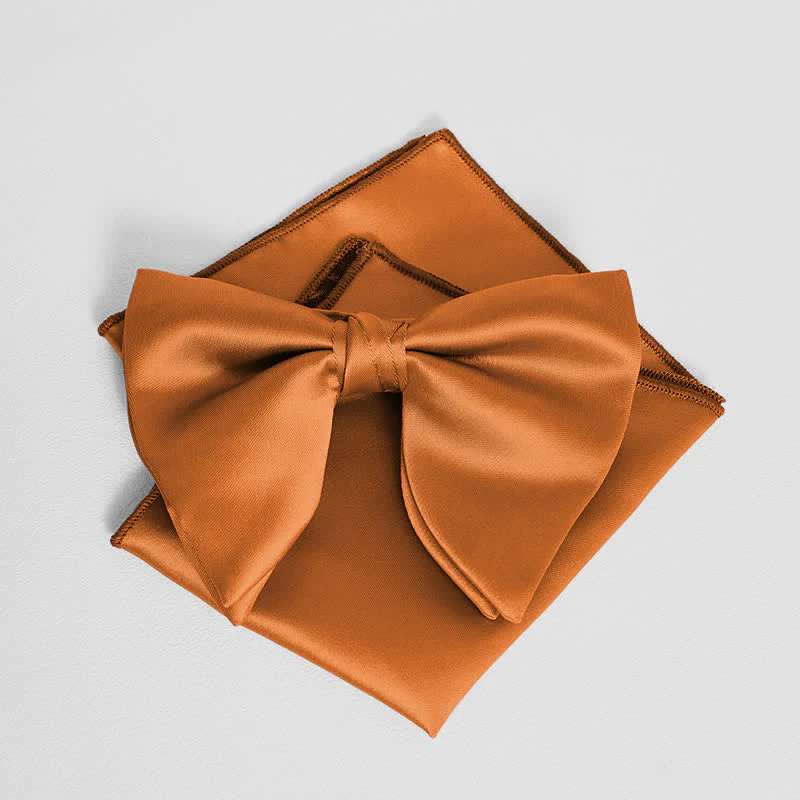 Men's British Style Solid Color Oversized Pointed Bow Tie Pocket Square - Image 17