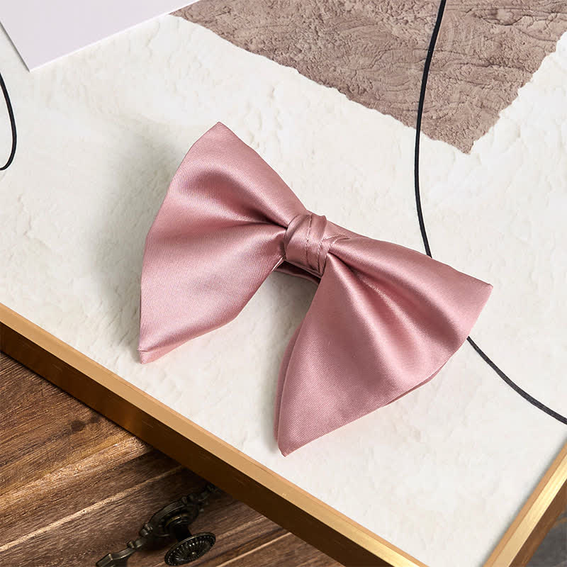 Men's British Style Solid Color Oversized Pointed Bow Tie Pocket Square - Image 19