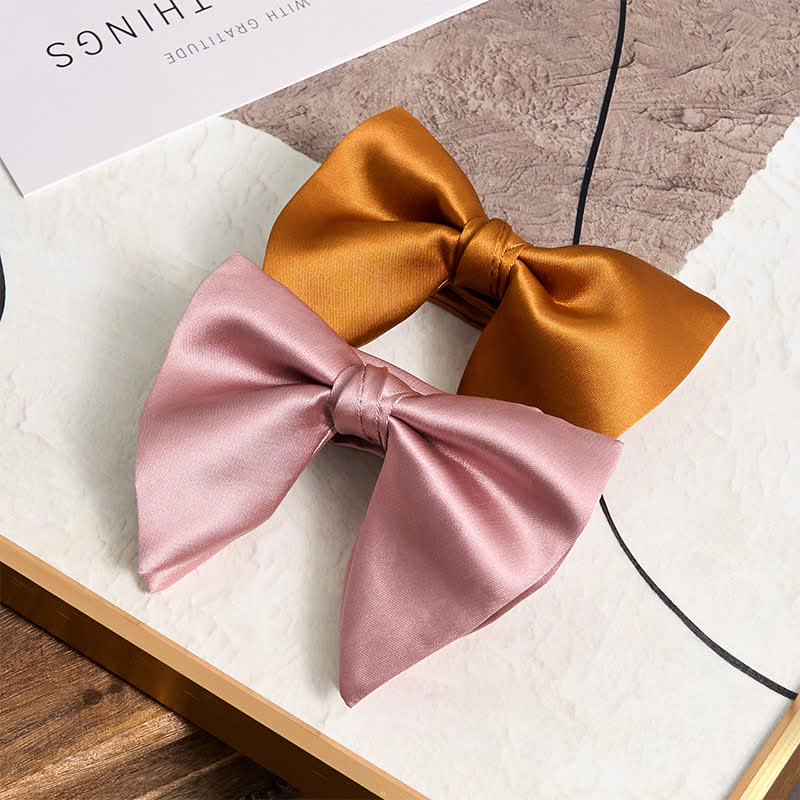 Men's British Style Solid Color Oversized Pointed Bow Tie Pocket Square - Image 2