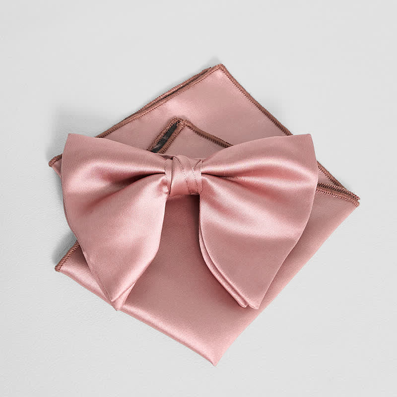 Men's British Style Solid Color Oversized Pointed Bow Tie Pocket Square - Image 20