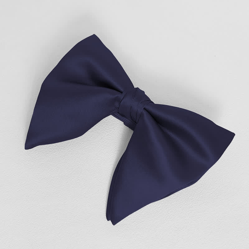 Men's British Style Solid Color Oversized Pointed Bow Tie Pocket Square - Image 21