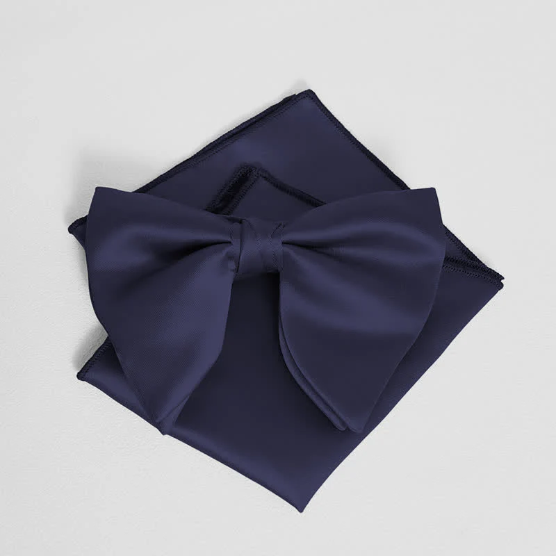 Men's British Style Solid Color Oversized Pointed Bow Tie Pocket Square - Image 22