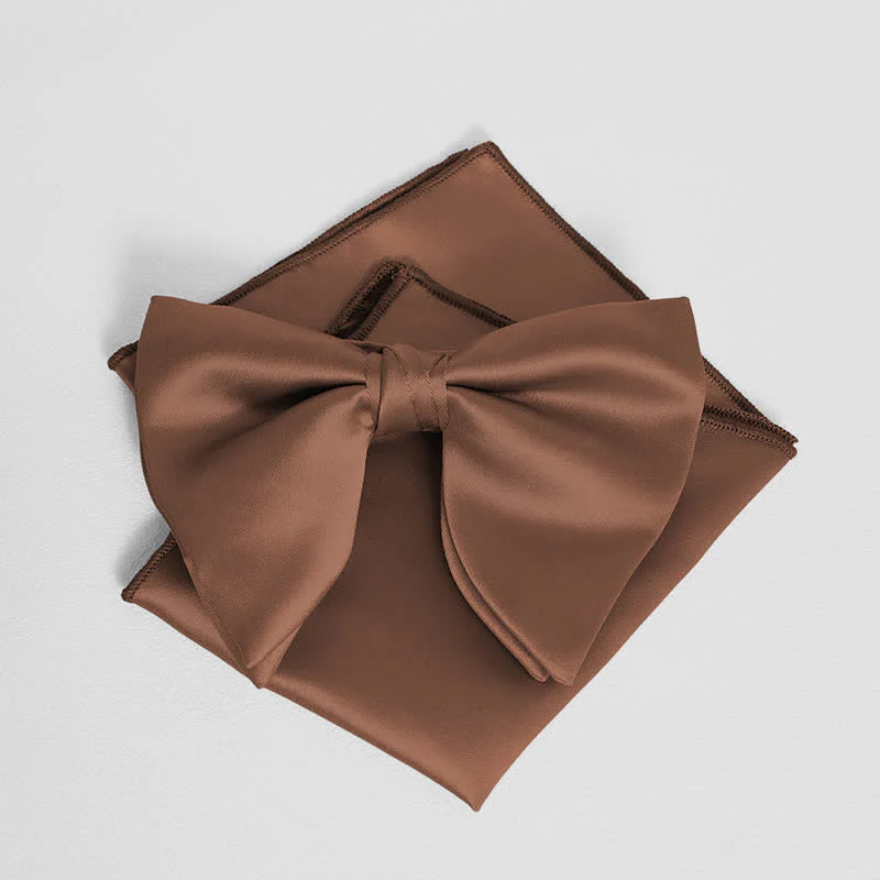 Men's British Style Solid Color Oversized Pointed Bow Tie Pocket Square - Image 24